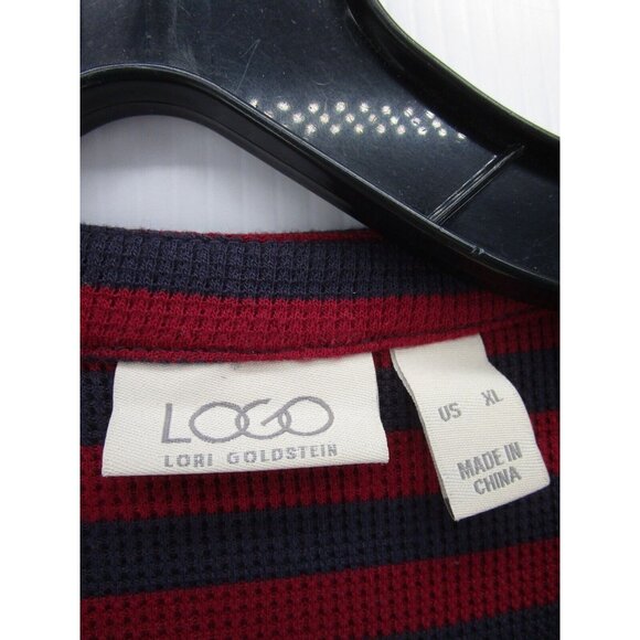 LOGO Lori Goldstein Sweater XL Red Cardigan Button Up Striped Lace - Picture 9 of 11